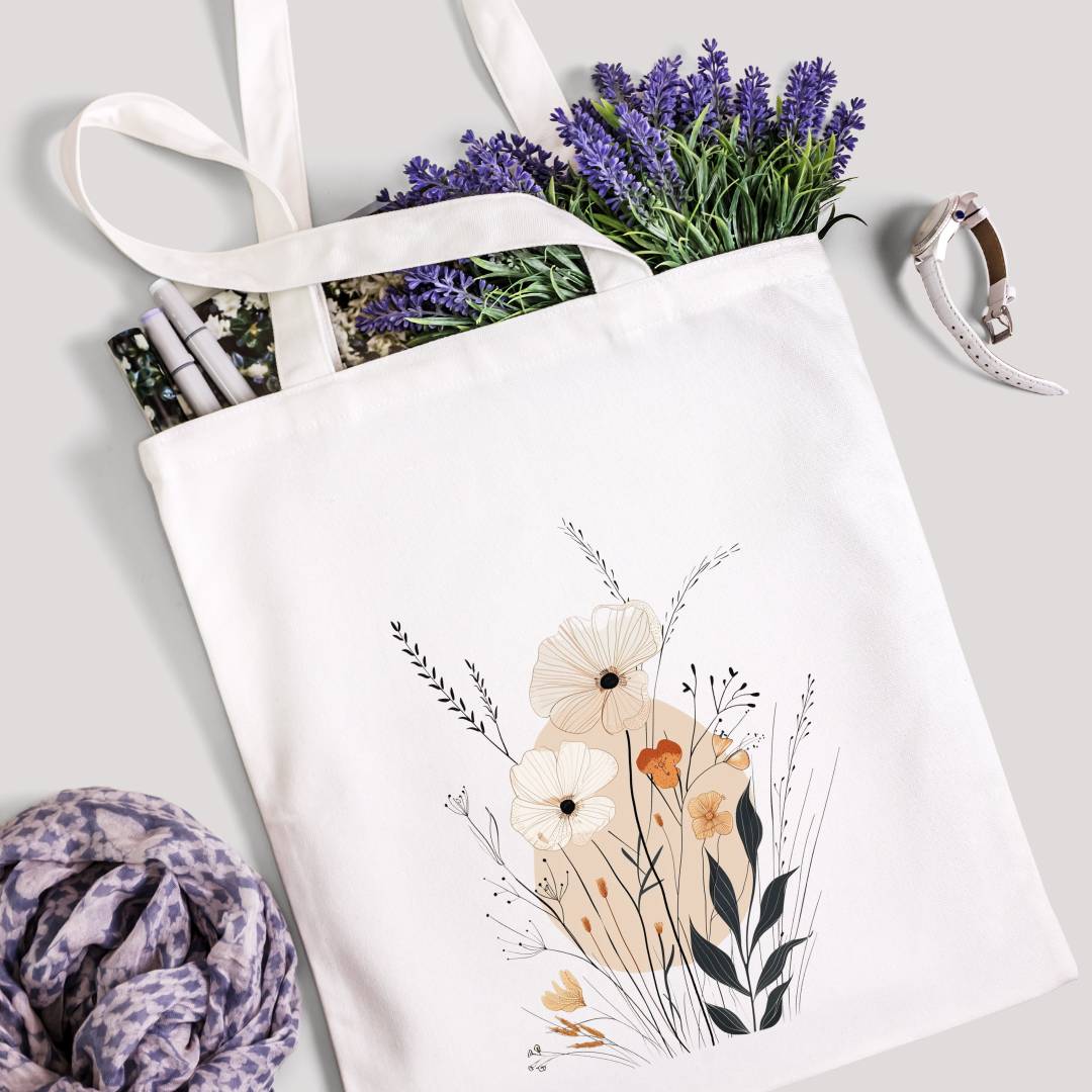 Flowers Aesthetic BOHO Tote Bag Zipper